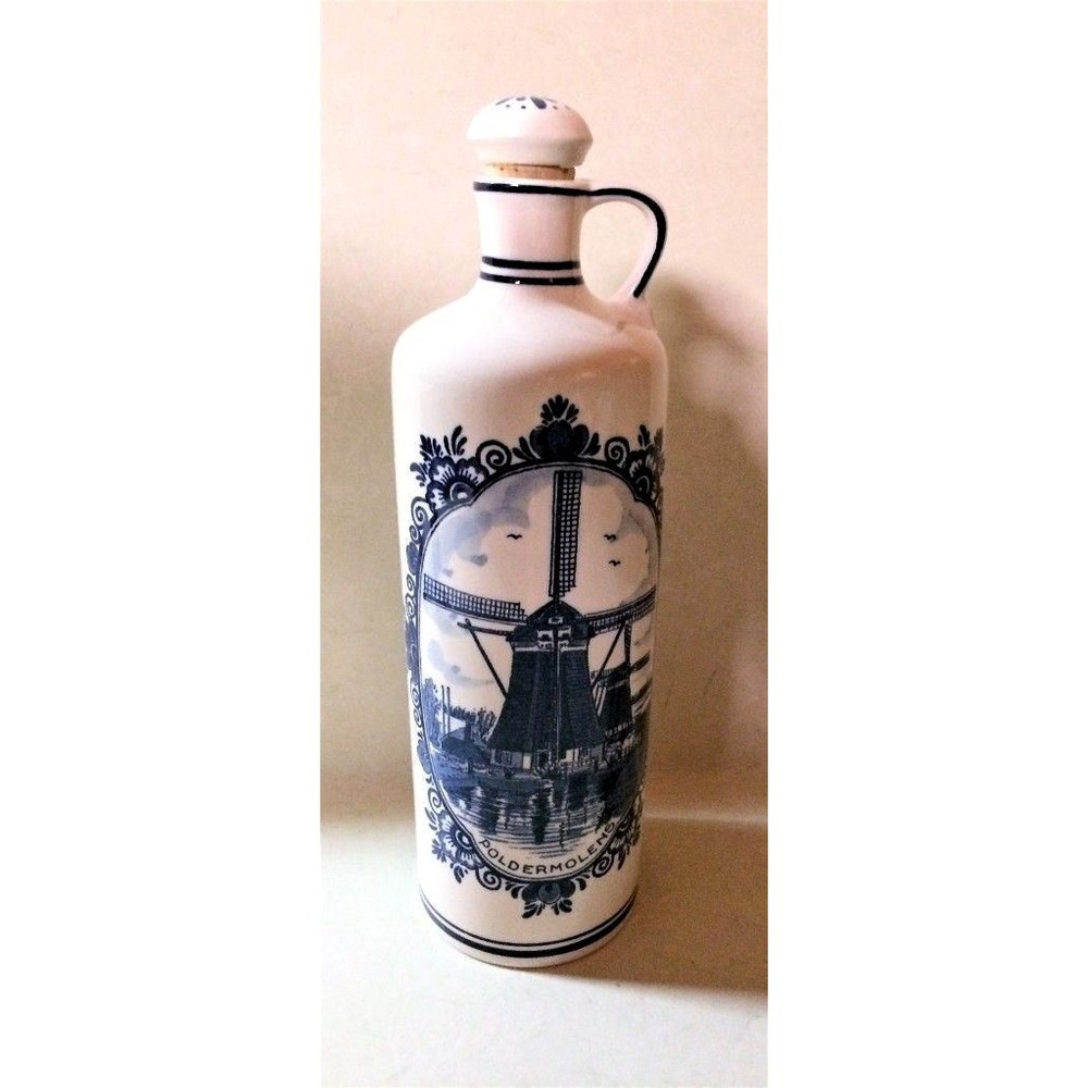 Blue Delft Pottery Decanter Holland Windmill Royal Coedewaagen Vintage 1980
